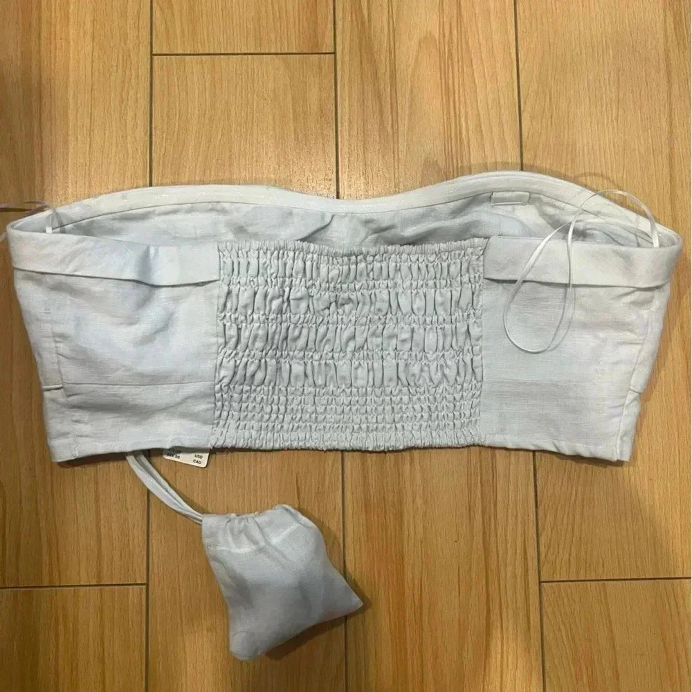 MAEVE ANTHROPOLOGIE NWT Linen Bustier Cropped Bra Top Crop XS - Picture 3 of 6